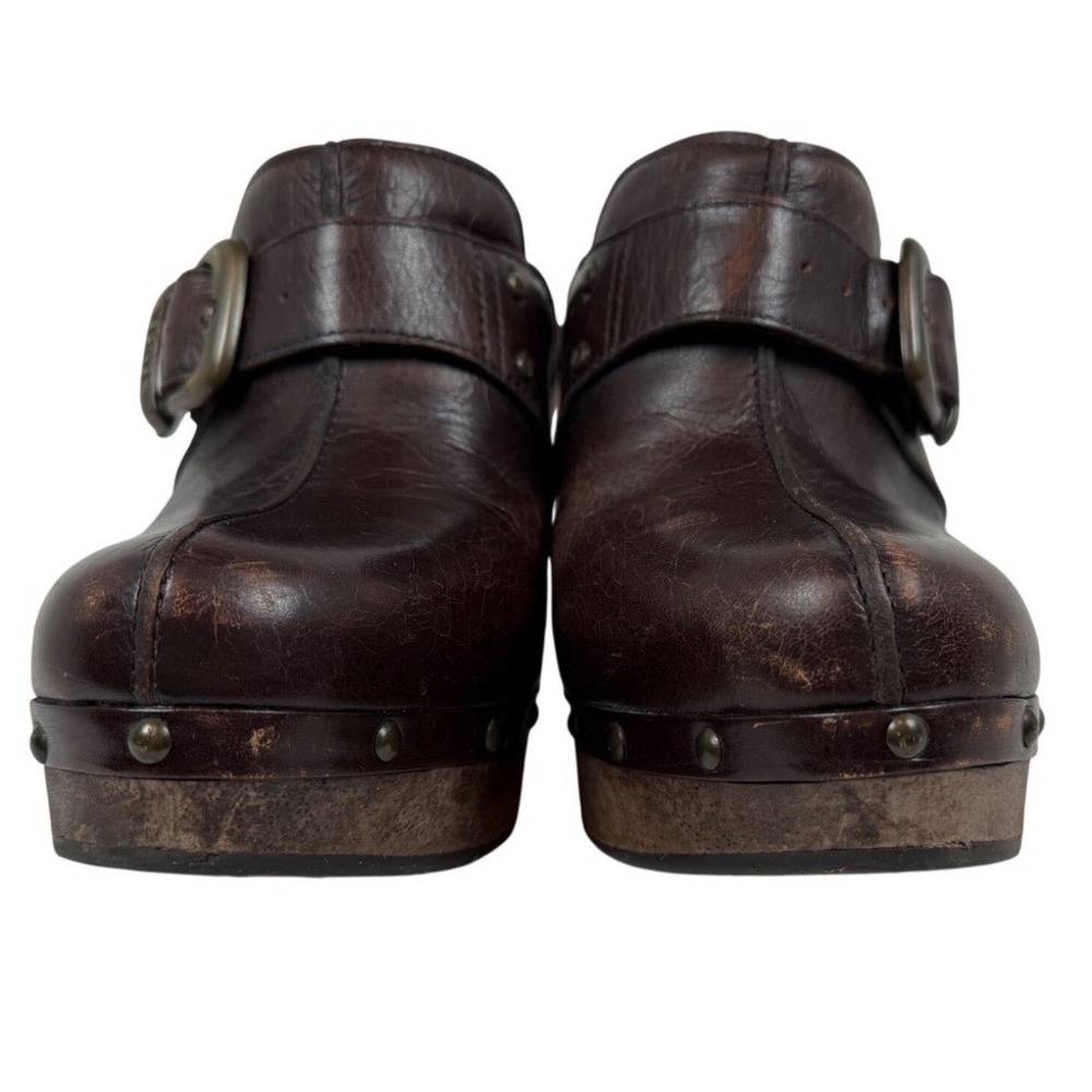 Frye Ella Leather Mule Clogs, Brown, Studded Wooden Platform and Heel, Size 8.5 - Picture 5 of 12